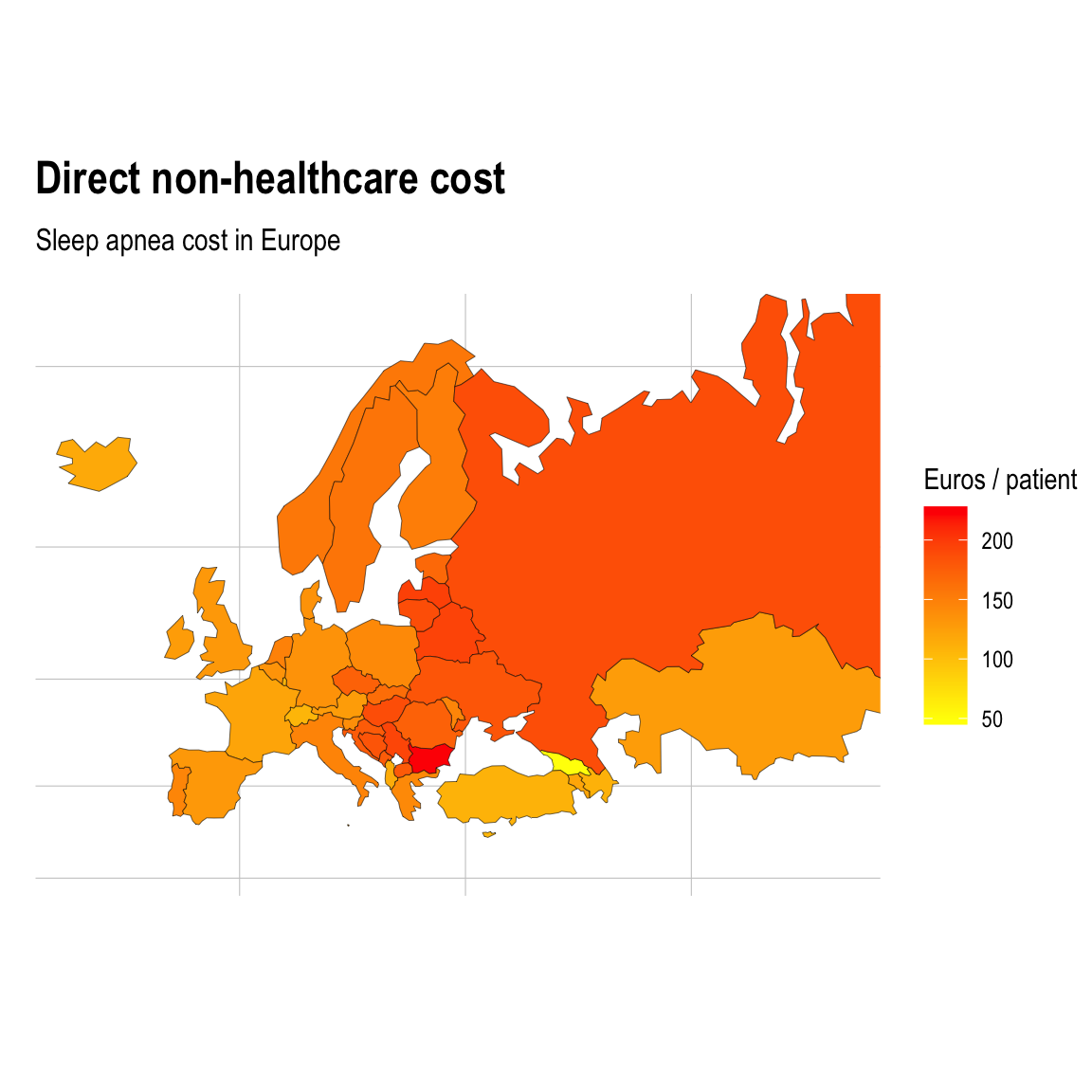Estimated sleep apnea direct non-healthcare cost per patient in Europe.