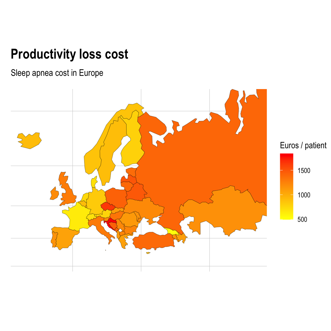 Estimated sleep apnea productivity losses cost per patient in Europe.